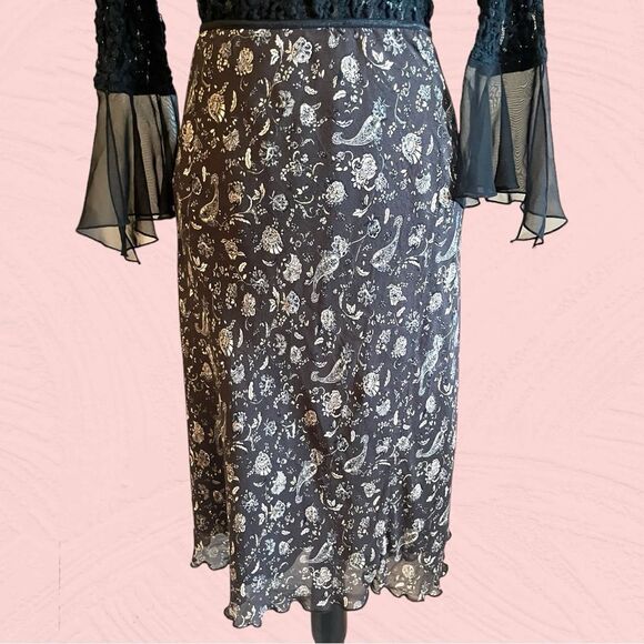 Vintage 90s brown paisley skirt lettuce hem ruffled - Picture 8 of 13